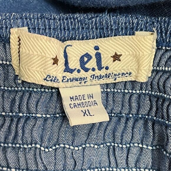 Y2K L.E.I. Chambray Sundress Juniors XL Blue Spaghetti Strap Smocked Back Dress - Picture 11 of 14